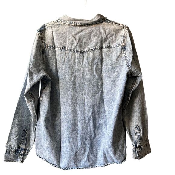Wild Fable Acid Wash Denim Long Sleeve Pearl Snap Shirt Womens Sz. Large 80's - Picture 2 of 11